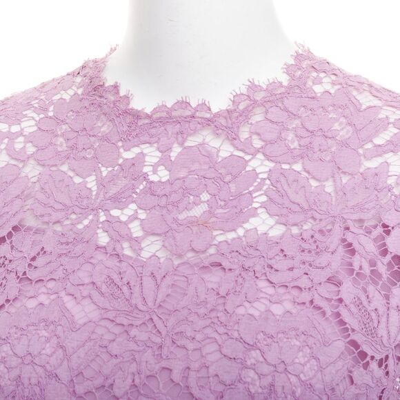 VALENTINO purple floral lace cape sleeve silk lined mini dress IT40 S - Picture 2 of 9